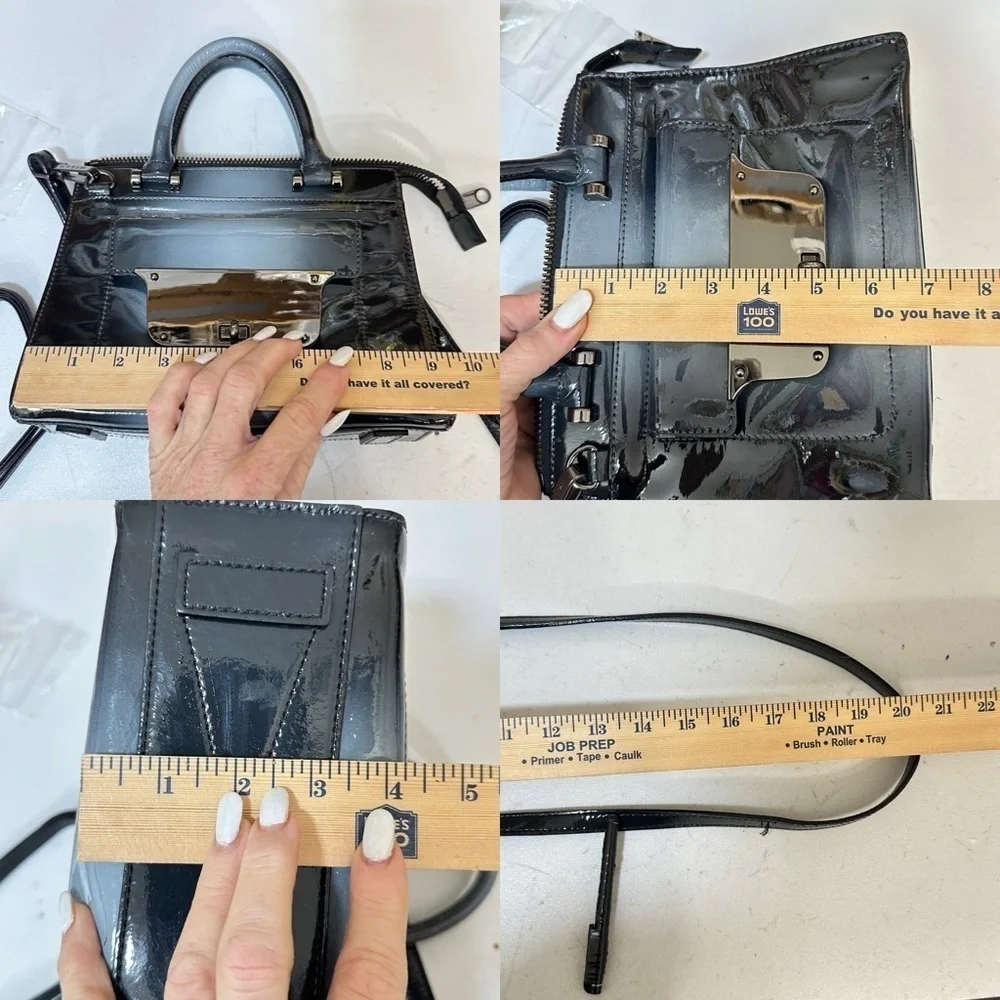 Milly Top Handle Patent Leather Ombré Gray Teal Black Purse w/crossbody strap